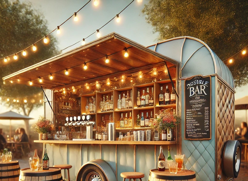 DALL·E 2025-08-27 16.49.50 - A highly realistic photo-style image of a mobile bar setup outdoors. The mobile bar is built into a vintage trailer or converted van with open serving